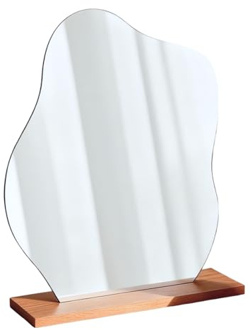 leruiyezs Acrilico Specchio Trucco con Base in Legno,Specchio Forma di Nuvola Irregolare Senza Cornice,Decorativo Irregolare Senza Cornice per Camera da Letto, Soggiorno,Ufficio