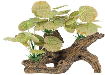 BEGONDIS Resin Driftwood Aquarium Decor with Artificial Plants, Betta Fish Hideout and Shelter, Natural Wood Trunk Ornament for Small Fish Tanks and Terrariums (Style-4)