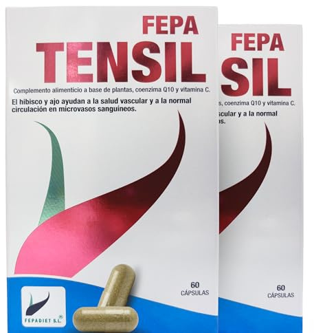 FEPA Tensil – 60 Cápsulas Pack de 2 – Vitamina C con Hibisco, Ajo y Coenzima Q10 – Complemento Alimenticio en Cápsulas para Apoyo Circulatorio y Bienestar Cardiovascular – Fepadiet
