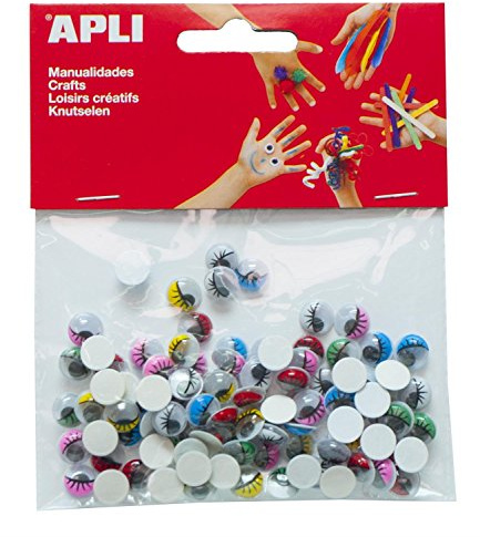 APLI Kids 13265 - Bolsa ojos móviles colores con pestañas redondos adhesivos, 100 uds