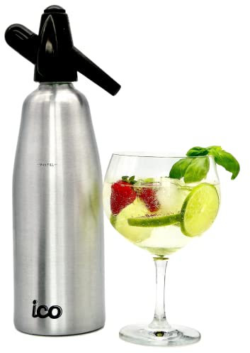 Sifón profesional de soda y agua con gas (1 litro), con libro ilustrado de recetas de cócteles (idioma español no garantizado)