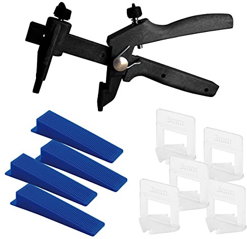 Lantelme Fliesen Nivelliersystem Basis Set 100 Zuglaschen 100 Keile 1 Zange Fliesen Verlegehilfe 5076 (3mm)