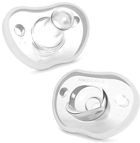 Nanobebe Baby Soothers 0-3 Month - Orthodontic, Curves Comfortably with Face Contour, Award Winning for Breastfeeding Babies, 100% Silicone - BPA Free. Perfect Baby Gift 2pk, White