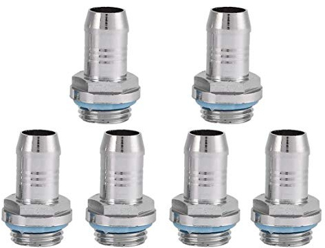 Bewinner Barb Fittings 6 PC PC Water Cooling Two Jet Fitting G1 / 4 Thread Barb Slanganslutning, Rostfritt stål (6mm)