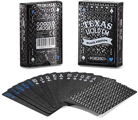 GOODS+GADGETS® Pokerkort 54 Plastkort - Kortlek Texas Hold'em Svart | 100% PVC-plastkort, vattentäta och repfria - passar poker, rummy, canasta och skat