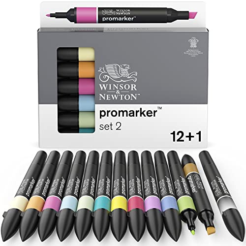 Winsor & Newton - Set de Rotuladores ProMarker, 12 + 1 Unidades, Set 2, Colores Surtidos