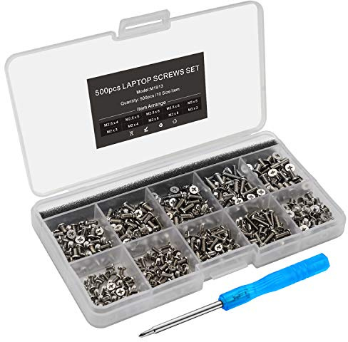 Mcsher 500pcs Laptop Notebook Screws Set for IBM HP Dell Lenovo Samsung Sony Toshiba Acer Gateway Screw Assortment Kit with Screwdriver - Silver