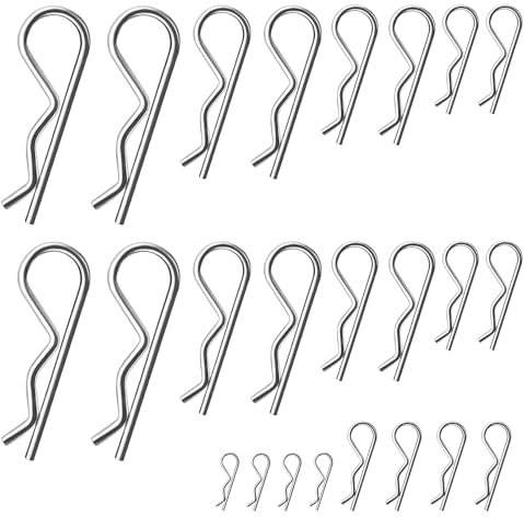 Cotter Pins Assortment Kit,R Clips Split Stainless Steel 24 PCS Cotter Pin Retaining Spring Hitch for Use on Lock Systems,Heavy Duty Zinc Plated Fastening Set