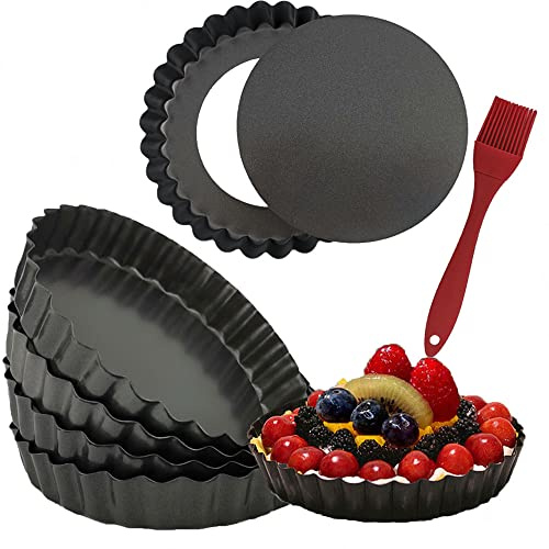 DATANYA Mini Tart Pans 5 Inch w/Removable Bottom 6Pack Quiche Pans | Round Nonstick Heavy Duty Fluted Side Fruit Pie Tart Molds for Tartlets, Mousse Cakes, Dessert Pastry Baking