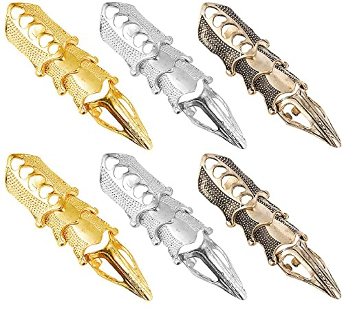 Liitata 6 St Punk Hela Fingerringar Gotisk Fingerskydd Knogringar för Halloween Cosplay Fest Kostym Tillbehör - Gyllene Silver Brons