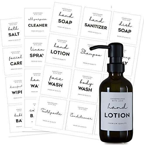 36 st tryckta etiketter för flaskor, prefdo, vattentäta minimalistiska etiketter för bondgård, badrum, kök, handtvål, schampo, balsam, lotion, dispenser, flaskor, behållare (vit)