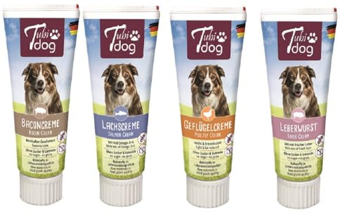 Tubi DOG für Hunde - Bundle - 2X LEBERWUST + 2X LACHSCREME + 2X BACONCREME + 2X GEFLÜGELCREME