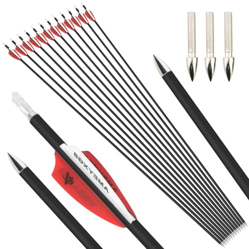 surwolf 32 Flechas de Carbono de Tiro con Arco ID 4,2mm Flechas de Caza 1000 Spine para Tiro con Arco Compuesto y recurvo y Arco Tradicional 12 y 24 Uds (12, Rojas1)
