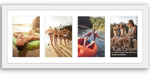 Americanflat 6x4 Collage Photo Frame with Shatter-Resistant Glass - Signature Collection - Fits Four 4x6 Photos or Use as One 8x20 Picture Frame for Wall Display - White
