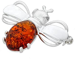 AMBEDORA Damen Silber Brosche, Biene mit Bernstein, Poliertes Sterling Silber, Baltischer Natur Bernstein in Cognac Farbe