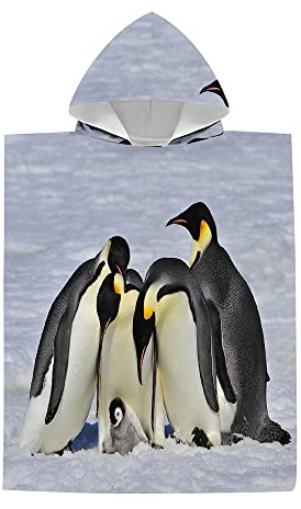 Chickwin Poncho De Bain Enfant Adulte, Pingouin Mignon Serviette Poncho à Capuche Surfing Changement Robe Microfibr Serviette de Plage pour Plage Bain Natation (75x110cm,Famille)