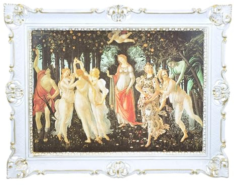LIGUORO SHOP Primavera målning av Botticelli Tryck På Dukpapper Med Barockram cm 86x67 (Vit/Guld)