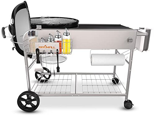 GFTIME Edelstahl Grilltisch Grillwagen für Weber 47cm & 57cm Original Kettle, Premium, Master Touch, Jumbo Joe Holzkohlegrill, Performer Holzkohlegrill mit Deckelhalter Grills, Outdoor-Grillständer