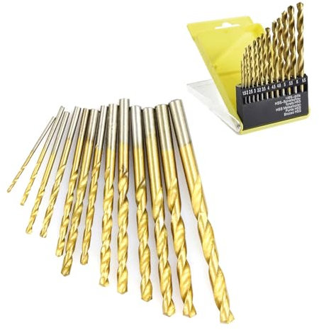 NestNook 13 Piece Titanium Coated Drill Bit Set for Steel, Aluminum, Wood, Plastic (1.5mm to 6.5mm)