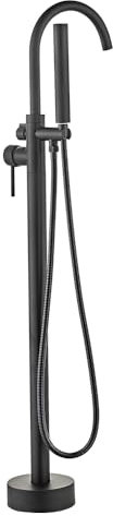 MENGDA Robinets de bain, Montage au sol Robinet de mélangeur de Douche, Robinet de Baignoire Ilot Autoportante, avec pulvérisateur à main flexible, 110 cm, Noir