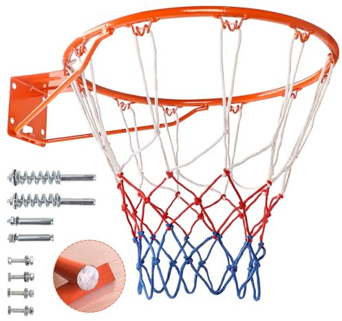 Dripex Massiver Basketballkorb Ø45 cm Wandmontage Basketballnetz mit Stahlring Basketballring mit Netz für In- und Outdoor (Orange)