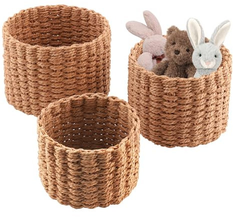 Zosenyer Cestino Portaoggetti, Set di 3 Cestino Rotondo Intrecciato, Cesto Portabiancheria Bambini Adatto per Camere da Letto Bagni Può Essere Utilizzato Come Cesto Regalo Vuoto Vesto Pannolino