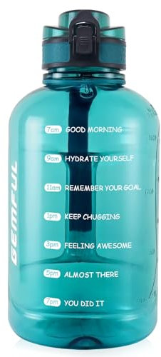 GEMFUL Big Water Bottle 2L with Straw, BPA Free - Leak Proof - Perfect for Fitness & Running Outdoors （Cyan）
