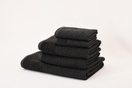 Mathome Handtuch Set 5-teilig – 100% Baumwolle – Schwarz – 1x Badetuch 70x140, 2X Gesichtshandtücher 50x70, 2X Gästehandtücher 30x50 – Weich & Saugfähig – Pflegeleicht – Made in Turkey (Anthrazit)