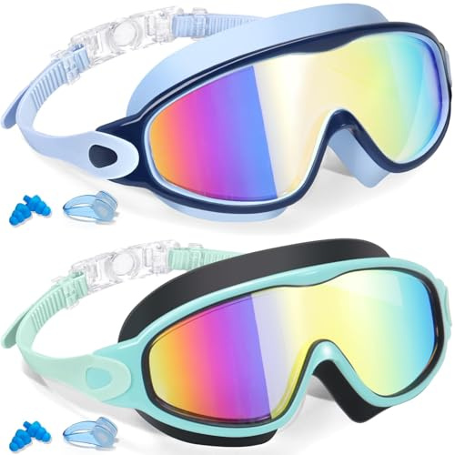 CHarmeFleur 2 Pack Lunettes de Natation Pour Enfants 3-15 Ans Protection UV Antibuée Lunettes de Piscine Pour Garçons Filles Jeunes