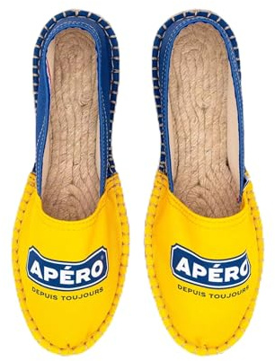 Espadrille Apéro Fabriquée en France - Semelle Plate en Corde Naturelle (Jaune, Système Taille Chaussures EU, Adulte, Homme, Numérique, Moyen, 41)