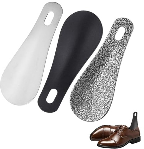 Gotetiso Juego de 3 calzadores pequeños de 10 cm, robustos de acero inoxidable, mini metal, calzador corto con orificio para colgar, forma ergonómica, práctico ayudante de viaje, cuerno para el hogar