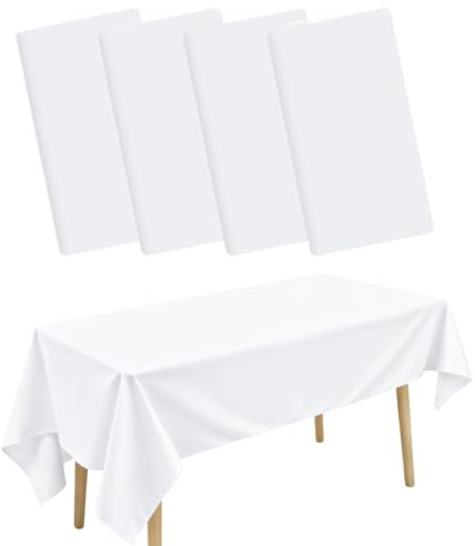 4 stycken vit bordsduk vit, vattentäta plastdukar, 137 x 274 cm bordsdukrulle, bordsduk vit, rektangulär plastbordsduk för födelsedagsfest hem bordsdekorationer (vit 1)