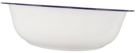 LIFKOME Bassin de Bain de Émail Rétro Bassine Polyvalente pour Pédicure Lavage Visage et Lessive Bassin Bain Massage Bassine Blanche Bord Bleu