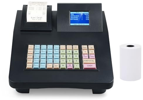 HETHLIF Caja Registradora Electrónica 48 Teclas Puerto USB RS232 Pantalla de 2,8 Pulgadas Caja Registradora para Tienda con Impresora Térmica de 58 Mm para Restaurante Minorista (Enchufe de la UE)