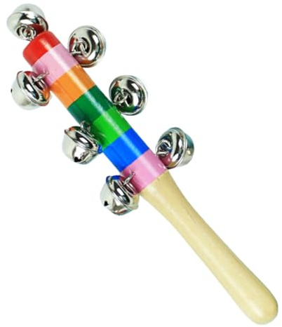 Hand Bells for Kids - Wooden Handle Educational Musical Toy | Rainbow Shaker Rattle - for Boys Girls Ages 2 + Play Holiday Party