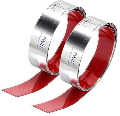 2 PCS Listello Decorativo in Acciaio Inox Autoadesivo 40mm x 2m, Nastro Metallico Tagliabile Effetto Specchio, Impermeabile Antiruggine per Parete Cucina Bagno Mobili Ristrutturazione Fai da Te