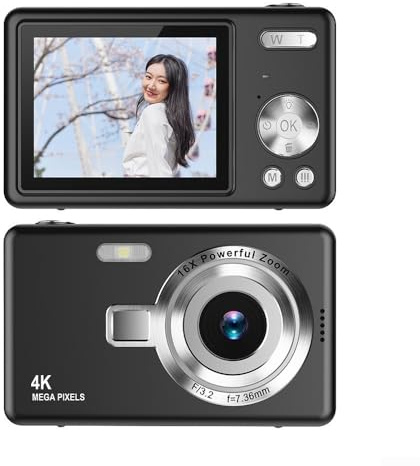 Hasaller CCD 1080P digitalkamera 96 MP autofokus vloggkamera med 16 x zoom och 2,4 tum IPS-skärm för Full HD-videoinspelning, kompakt för resor och selfies (svart)