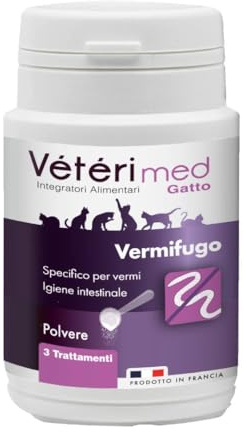 Vétérimed VERMIFUGO Gatti - Polvere Naturale per l'igiene intestinale del Gatto - Prodotto in Francia (Gatti 30g)