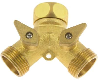 3/4 Brass Manifold,2 Way Garden Hose Splitter Hose Tap Connector,Outdoor Y Valve Water Tap Splitter Washing Machine Hose Connector,Y Splitter Manifold Garden Hose Faucet Adapter with On/Off Valves