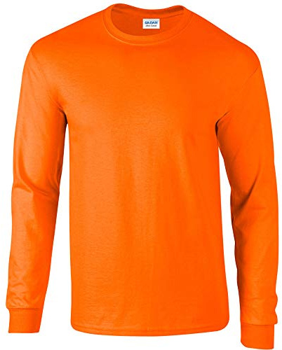 Gildan Mens Plain Crew Neck Ultra Cotton Long Sleeve T-Shirt (XL) (Safety Orange)