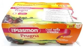 Plasmon Omogeneizzato Frutta Prugna 100% naturale, con aggiunta di Vitamina C, 1 confezione x 6 unidades da 104 gr ciascuna - Totale 624 gr