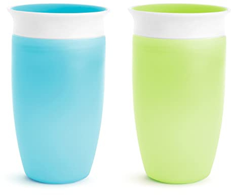 Munchkin Sippy Cups for Toddlers 1-3, Spill Proof Miracle 360 Cup, 10 Ounce, 2 Pack, Green/Blue
