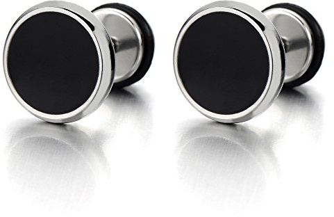 10MM Cerchio Orecchini per Uomo Donna, con Smalto Nero, Finto Dilatatore Fake Plug, Acciaio Inossidabile, 2 Pezzi