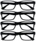 OPULIZE PEP Lesebrille für Damen und Herren - 4er Pack - Große Rechteckige Brille - Komfortable Federscharniere - Kratzfest - Schwarz +1.50