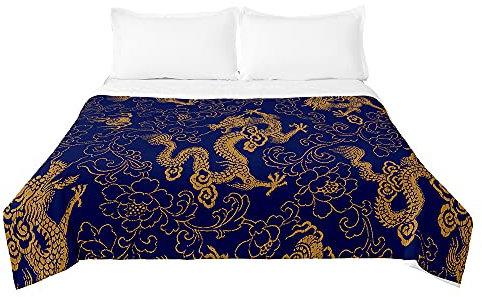 Surwin Tagesdecke Bettüberwurf Steppdecke für Doppelbett Einzelbett,Mikrofaser Wattiert Gesteppt Bettdecke 3D Drachendruck Dünne Tagesdecken mit Ultraschall genäht (chinesischer Drache,100x150cm)