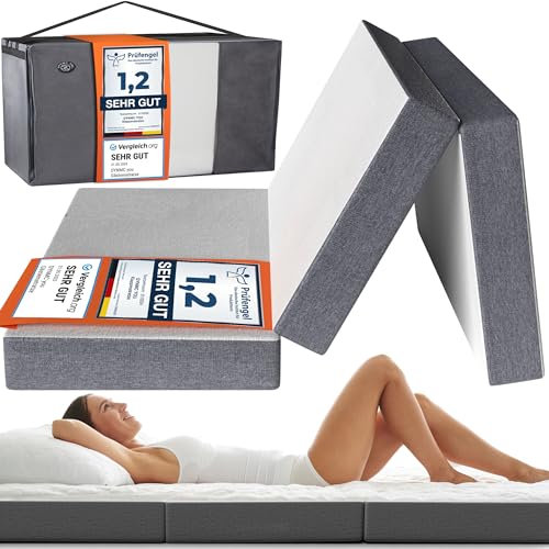 Klappmatratze – Gästematratze klappbar – 14cm dick & bequem H3 – Faltbare Matratze, platzsparend klappbar – Reisebett Erwachsene – Test SEHR GUT Oeko TEX Standard – Waschbarer Bezug - 120 x 195 cm