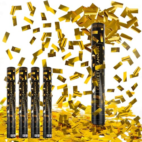 Konfettikanonen Gold, shallyong 4 x Konfetti Shooter 40cm, 6-10m Effekthöhe, Party Popper, Konfetti Popper,für Geburtstage,Karneval, Hochzeiten