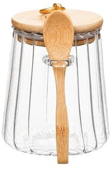 CNWSGEM Sugar Bowls Sugar Container 25.36 FL OZ Glass Coffee Canister Airtight Food Storage Jar with Lid and Spoon Candy Jar Coffee Bar Accessories Storage Beans Powder (Conical)