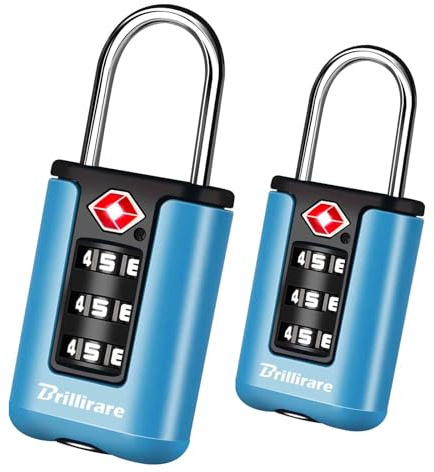 BRILLIRARE 2 Pack TSA Approved Luggage Locks, Combination Travel Padlock, 3-Digit Waterproof Lock, TSA Accepted Outdoor Keyless Resettable Lock for Lockers, Bags, Backpack, Gym, Gate-Blue