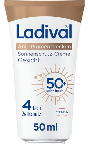 LADIVAL Anti-Pigmentflecken Sonnencreme Gesicht LSF 50 - Gegen Pigmentflecken mit Niacinamid und Vitamin E, 4-fach Zellschutz, UVA- und UVB-Schutz, 50ml
